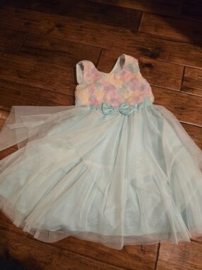 Jona Michelle Pastel Floral Bodice Light Blue Tulle Dress
